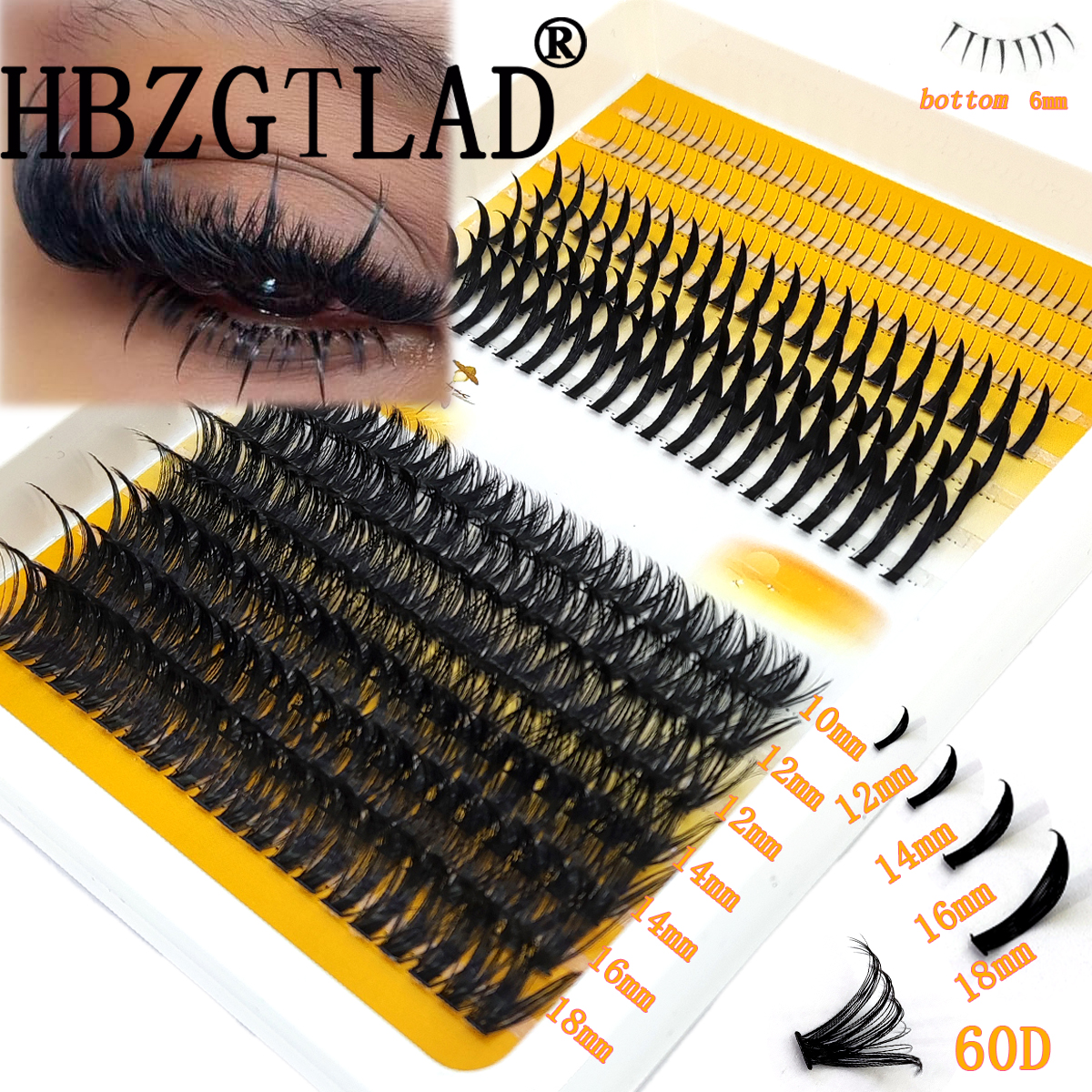 Eyelash Extension Doll Eye - HBZGTLAD 60D-120D eyelash cluster 3D pointed