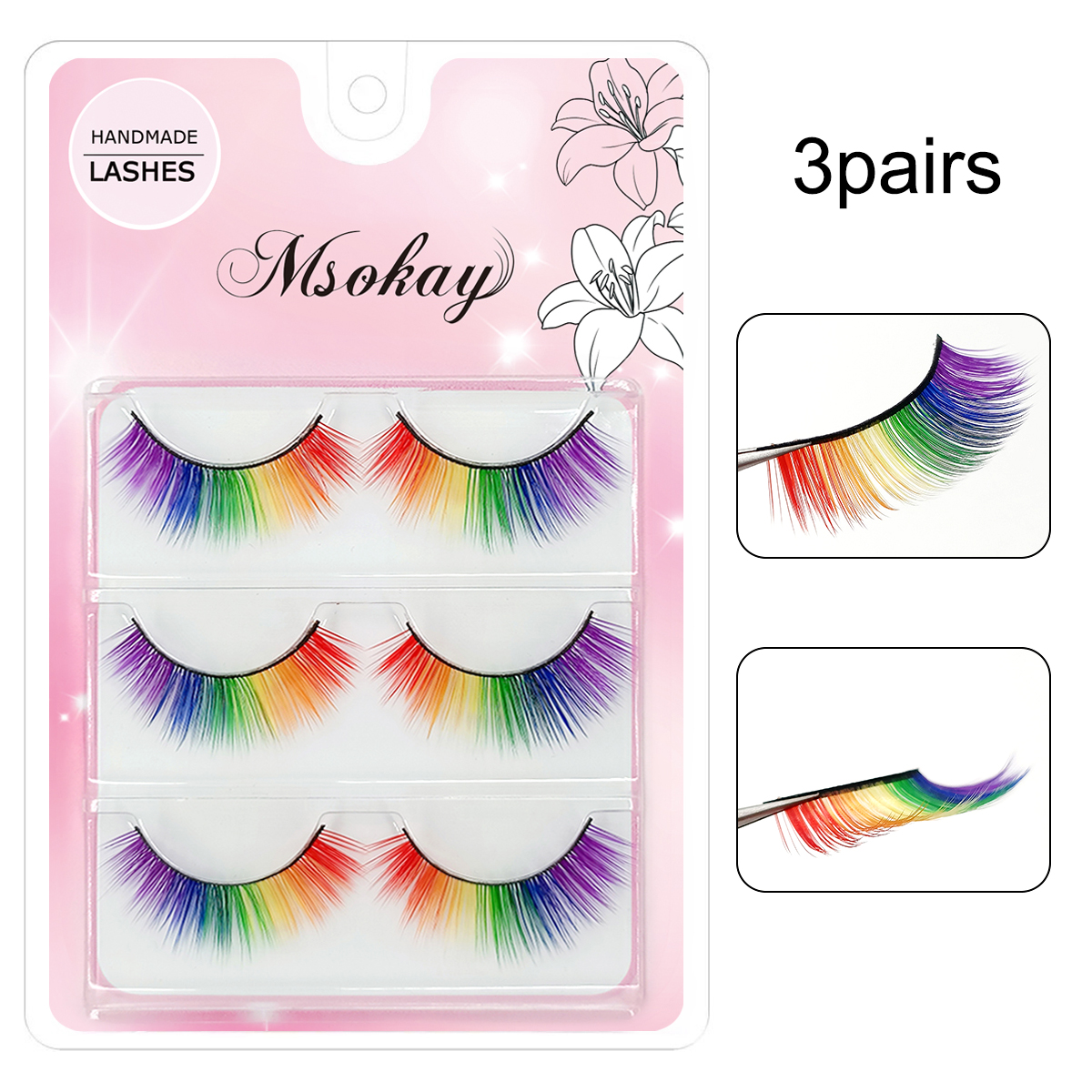 3 Pairs 3D Fluffy Colorful Eye - Eyelash Extension Doll Eye avaliação e preço