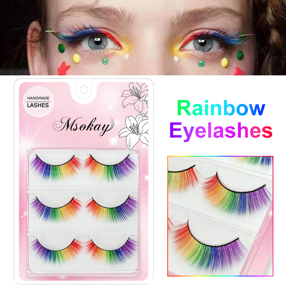 3 Pairs 3D Fluffy Colorful Eye - Eyelash Extension Doll Eye avaliação e preço